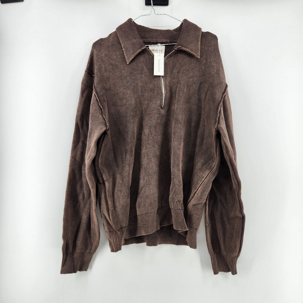 Mason Row Stitch Fix Men’s Brown Quarter Zip Collared Long Sleeve Sweater NWT